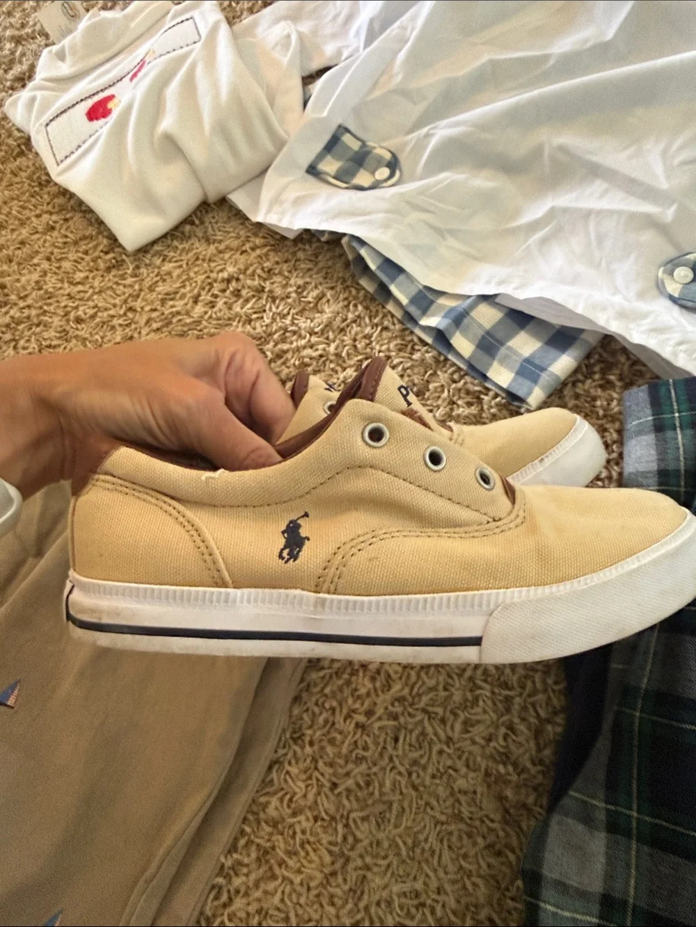 Polo by Ralph Lauren Kids Canvas Slip-On Sneakers in Tan and Brown